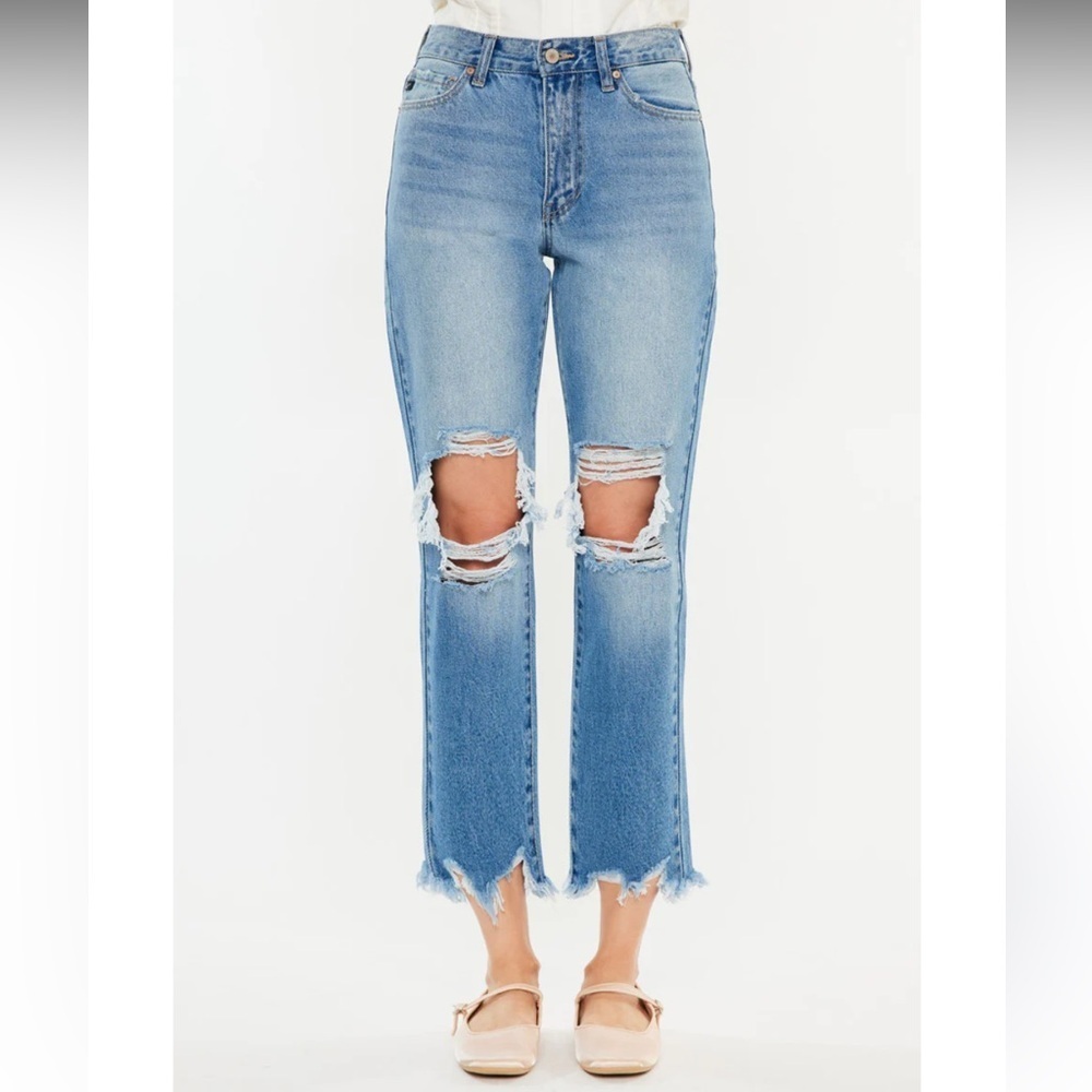 NEW KanCan 27 7 Regina High Waist Mom Jeans Distressed Ripped Denim Medium Wash - Picture 2 of 14